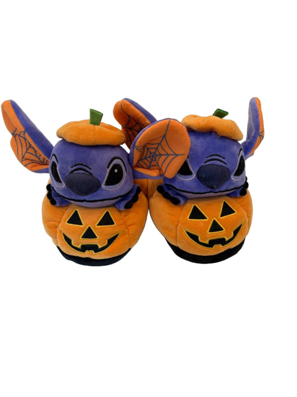 Disney Stitch Halloween Pumpkin Plush Slippers Orange Purple Women's Sz 9/10